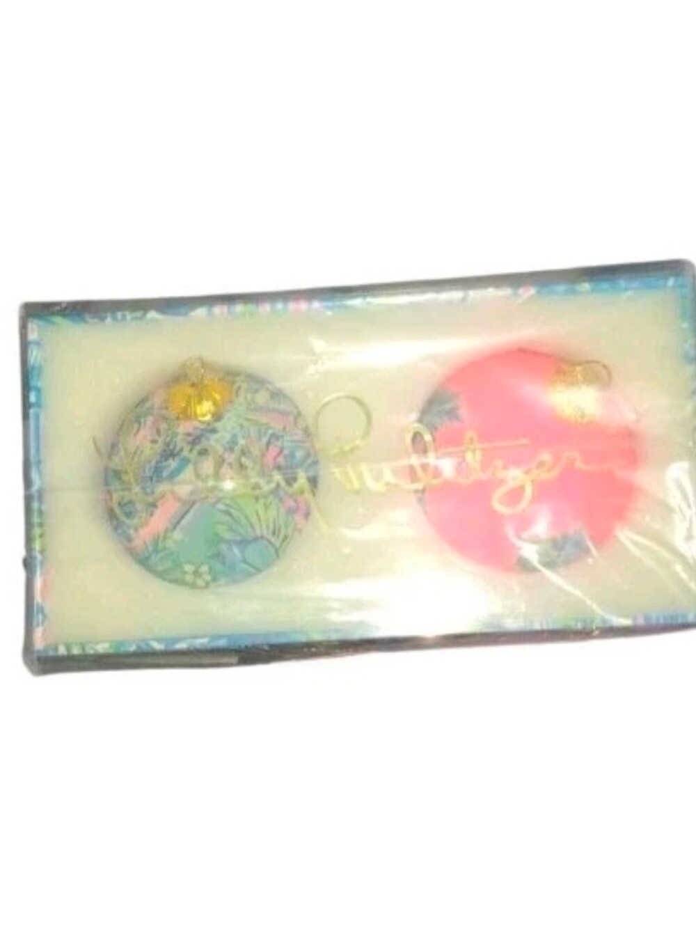 Lilly Pulitzer Blue & Pink Ornament Set 2-Pack in Box Palm Beach Decor NIB
